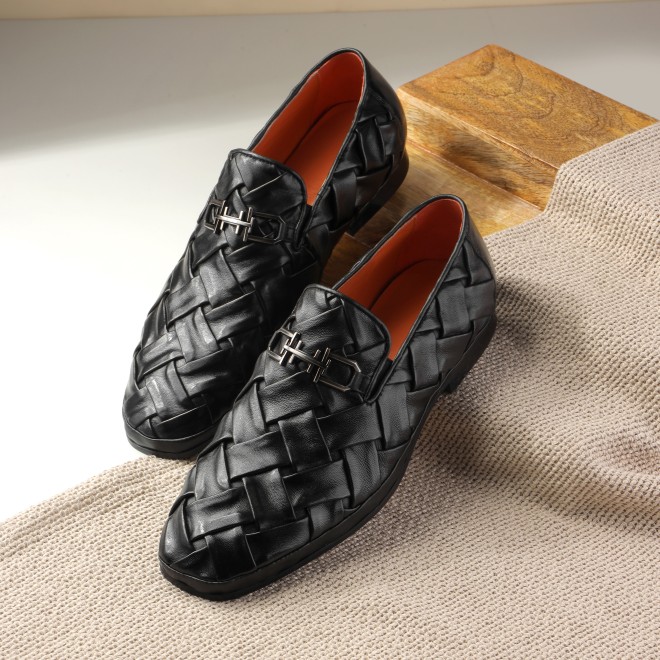 J.Fontini Men Black Ethnic Slip Ons