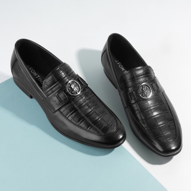 J.Fontini Men Black Formal Moccasin