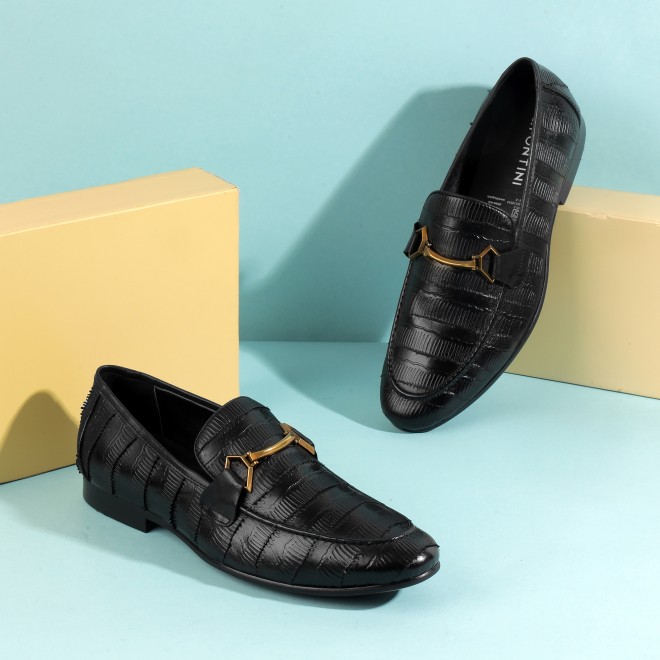 J.Fontini Men Black Formal Moccasin