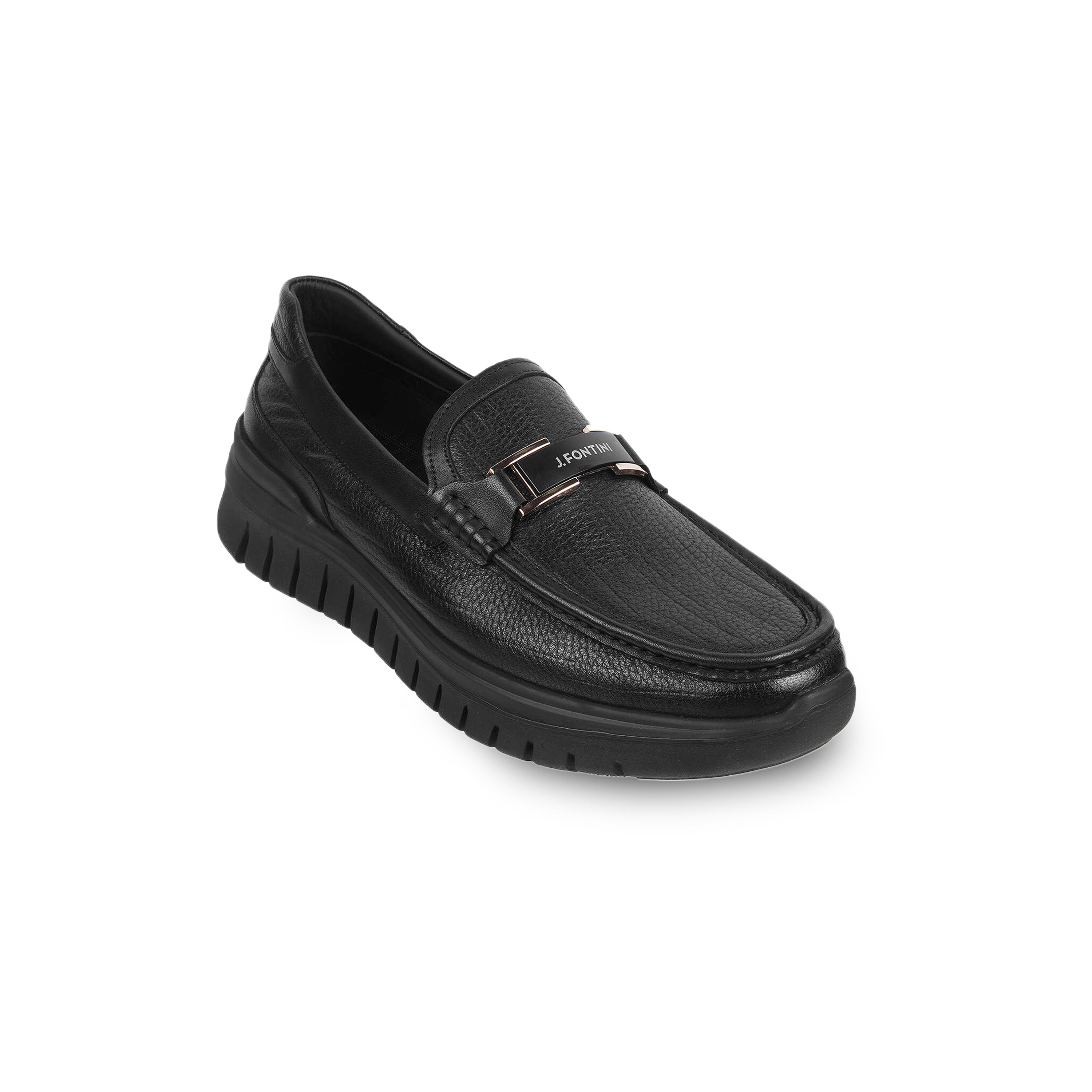 J.Fontini Men Black Formal Slip-Ons