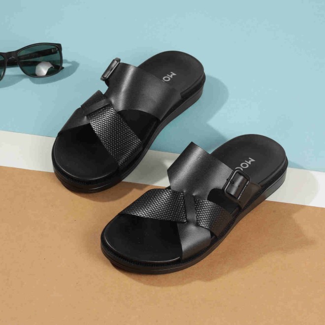 Mochi Men Black Casual Slippers