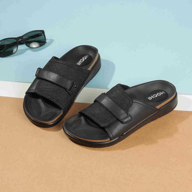 Mochi Men Black Casual Slippers