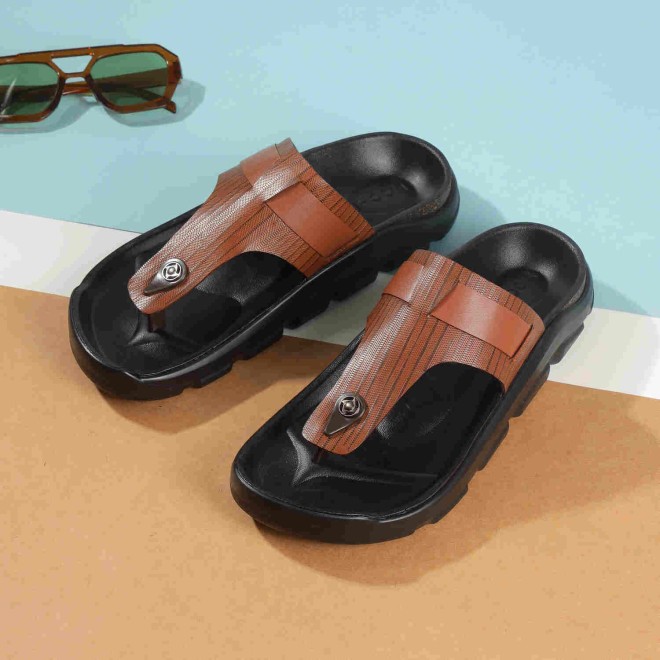 Mochi Men Tan Casual Slippers