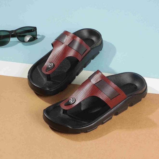 Mochi Men Maroon Casual Slippers