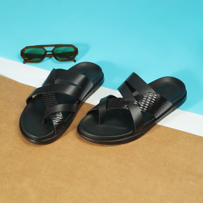 Mochi Men Black Casual Slippers