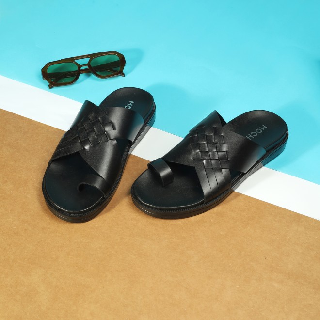 Mochi Men Black Casual Slippers