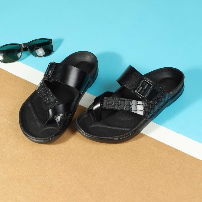 Mochi Men Black Casual Slippers