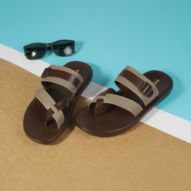 Mochi Men Brown Casual Slippers