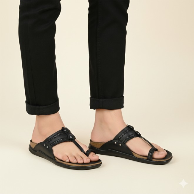 Mochi Men Black Ethnic Kolhapuris (SKU: 16-1265-11-43)