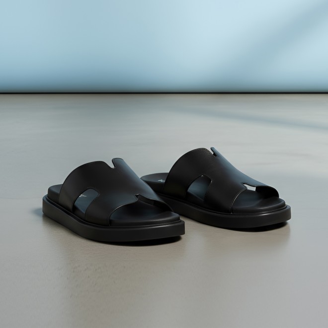 Mochi Men Black Casual Slippers