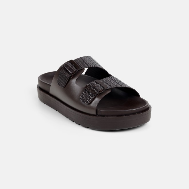 Mochi Men Brown Casual Slippers