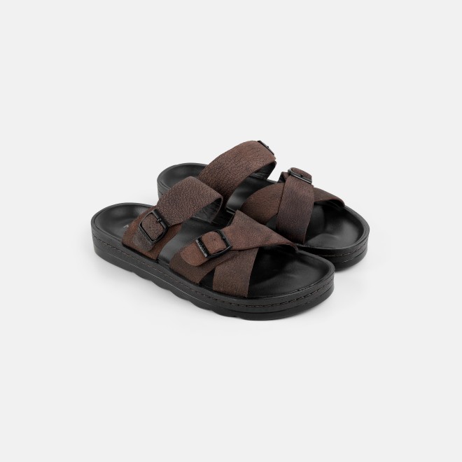 Mochi Men Brown Casual Slippers (SKU: 16-1372-12-40)