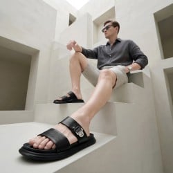 Mochi Men Black Casual Slippers