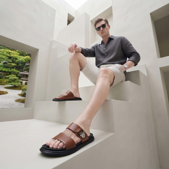 Mochi Men Tan Casual Slippers (SKU: 16-1376-23-40)