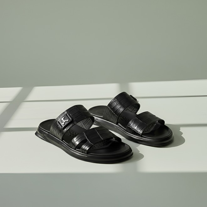 Mochi Men Black Casual Slippers