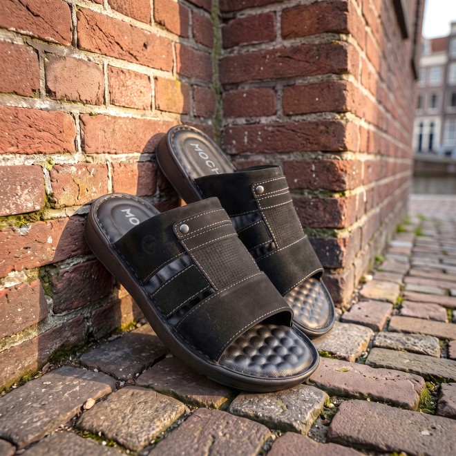 Mochi Men Black Casual Slippers (SKU: 16-1428-11-40)