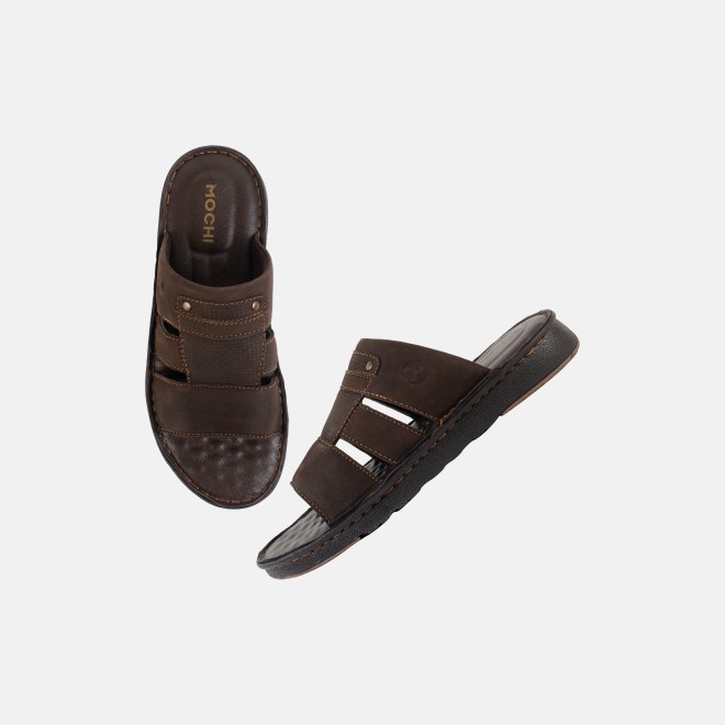 Mochi Men Brown Casual Slippers (SKU: 16-1428-12-40)
