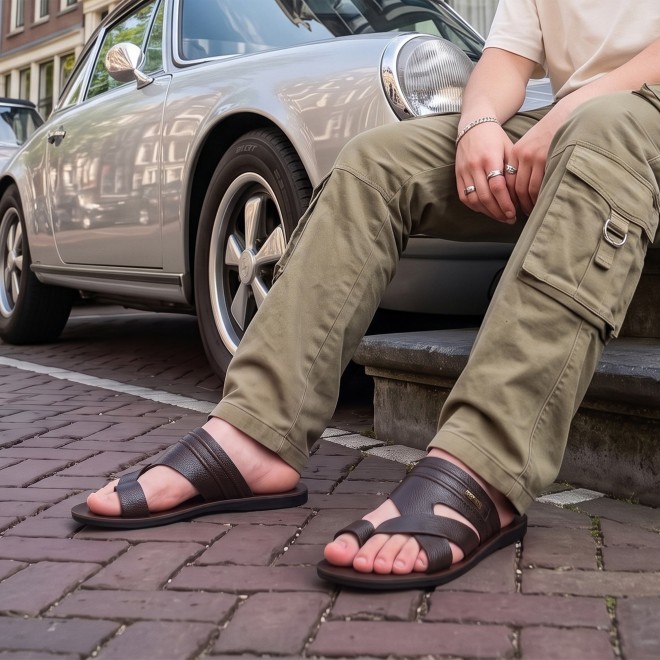 Mochi Men Brown Casual Slippers (SKU: 16-1440-12-39)
