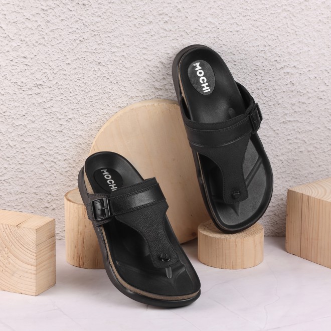 Mochi Men Black Casual Slippers