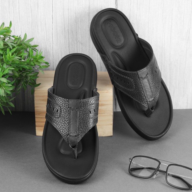 Mochi Men Black Casual Slippers