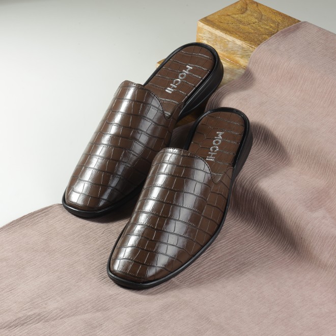 Mochi Men Brown Ethnic Slip Ons