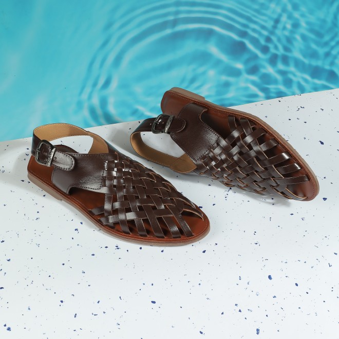Mochi Men Brown Ethnic Sandals