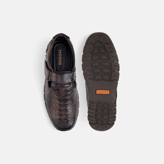 Mochi Men Brown Ethnic Sandals (SKU: 18-1168-12-40)