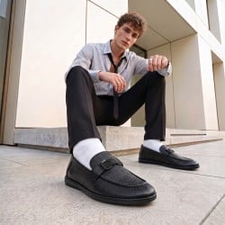 Mochi Men Black Formal Moccasin