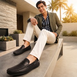 Mochi Men Black Casual Loafers