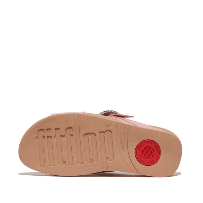 Fitflop Lulu Crystal-Buckle Leather Cross Slides (SKU: 228-399-24-6)