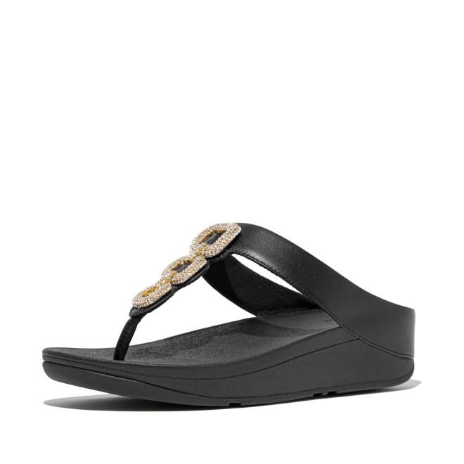 Fitflop Fino Crystal-Chain Leather Toe-Post Sandals (SKU: 228-411-11-3)
