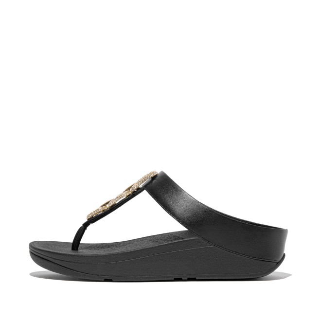 Fitflop Fino Crystal-Chain Leather Toe-Post Sandals