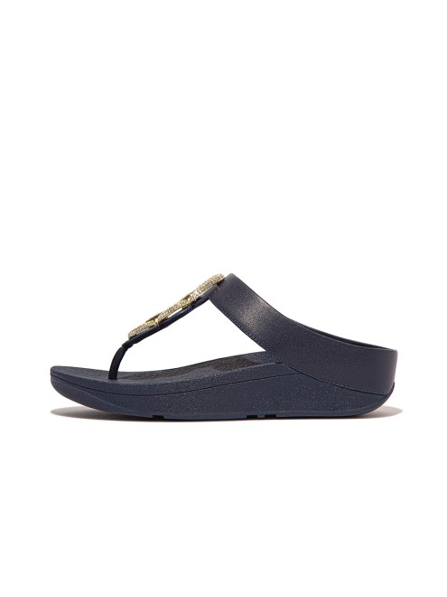 Fitflop Fino Crystal-Chain Leather Toe-Post Sandals