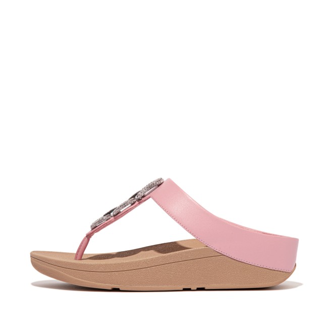 Fitflop Fino Crystal-Chain Leather Toe-Post Sandals