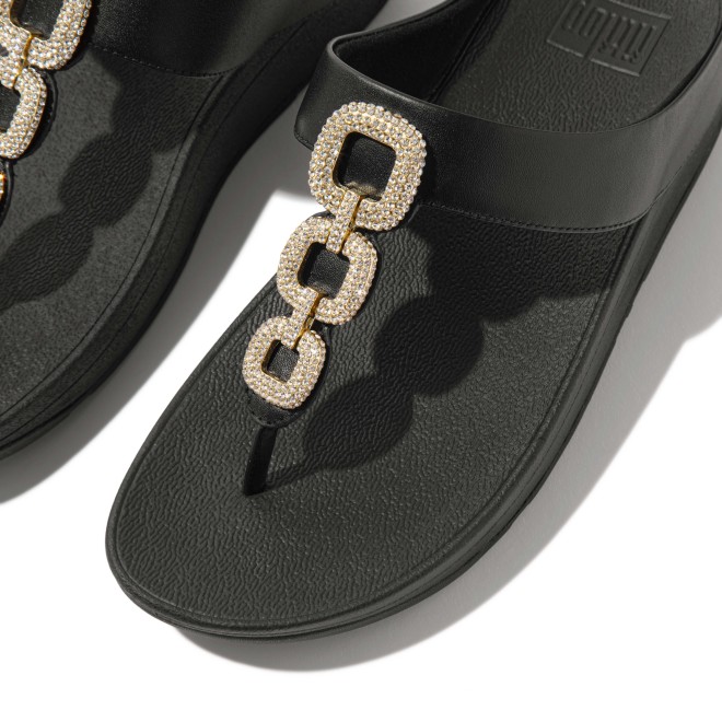 Fitflop Fino Crystal-Chain Leather Toe-Post Sandals (SKU: 228-411-11-3)