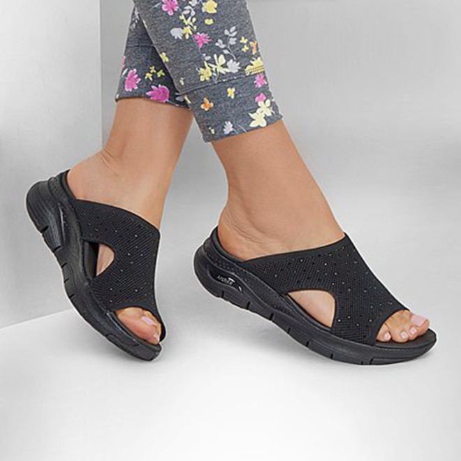 Skechers Women Black-suede Sports Slides (SKU: 239-119449-34-6)