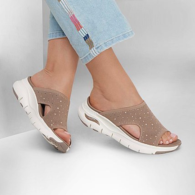 Skechers Women Brown-suede Sports Slides (SKU: 239-119449-35-6)
