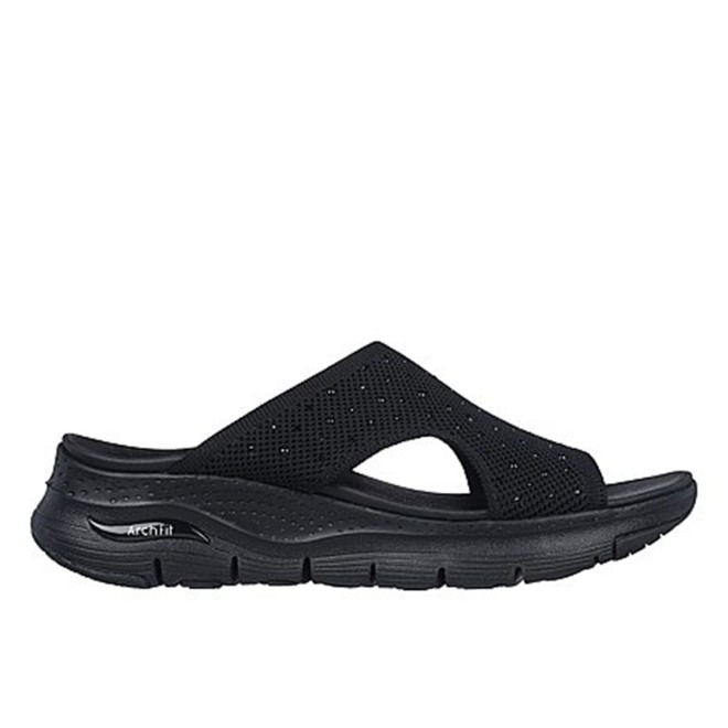 Skechers Women Black-suede Sports Slides