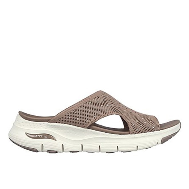 Skechers Women Brown-suede Sports Slides