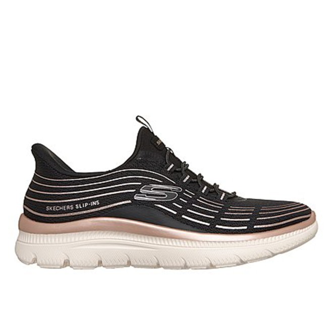 Skechers Women Black-gold Sports Slip Ons