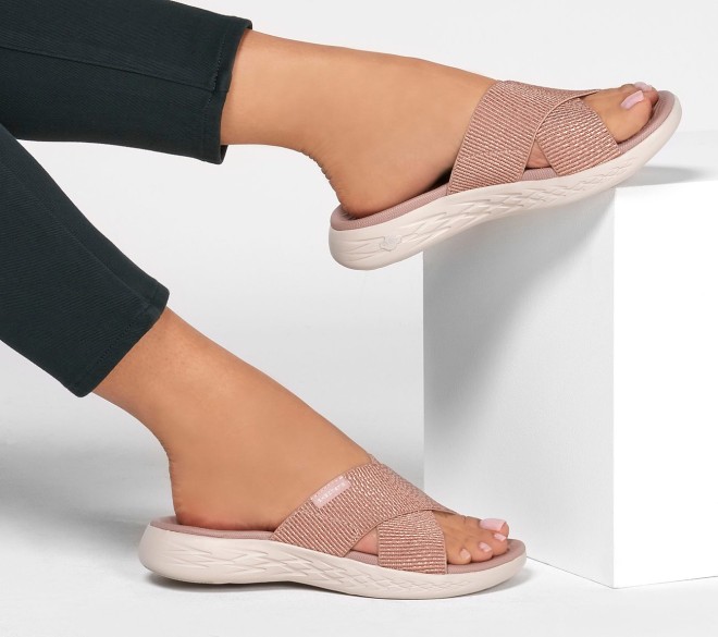 Skechers Women Rose-gold Casual Slip Ons