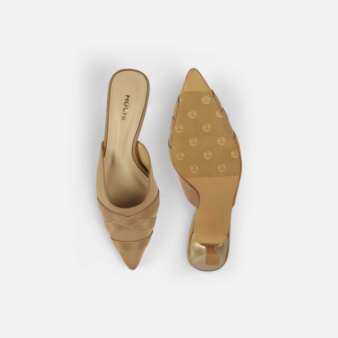Mochi Women Beige Formal Slip Ons (SKU: 31-1026-20-36)