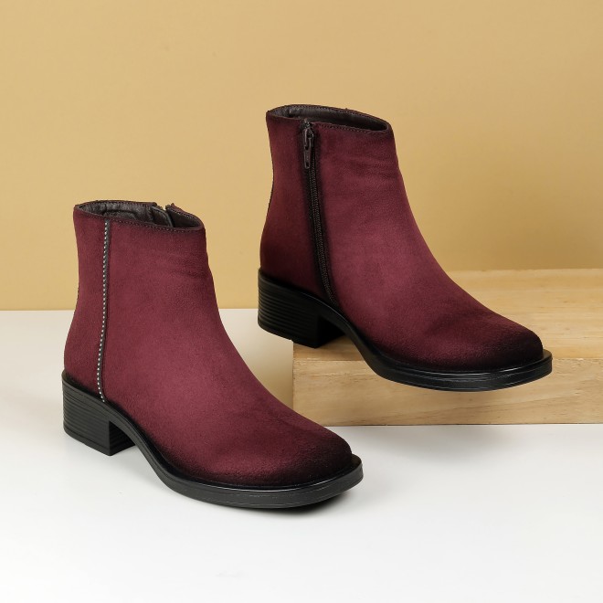 Mochi Women Maroon Casual Boots