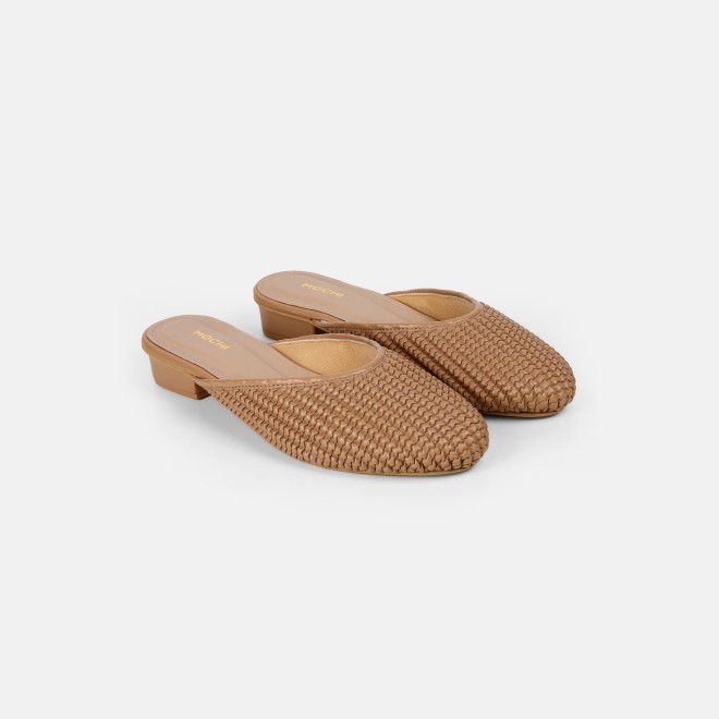 Mochi Women Beige Ethnic Slip Ons (SKU: 31-1291-20-36)