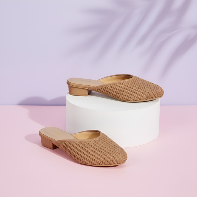 Mochi Women Beige Ethnic Slip Ons