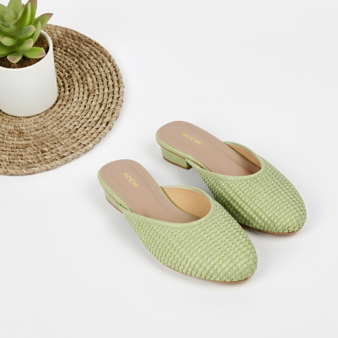 Mochi Women Green Ethnic Slip Ons