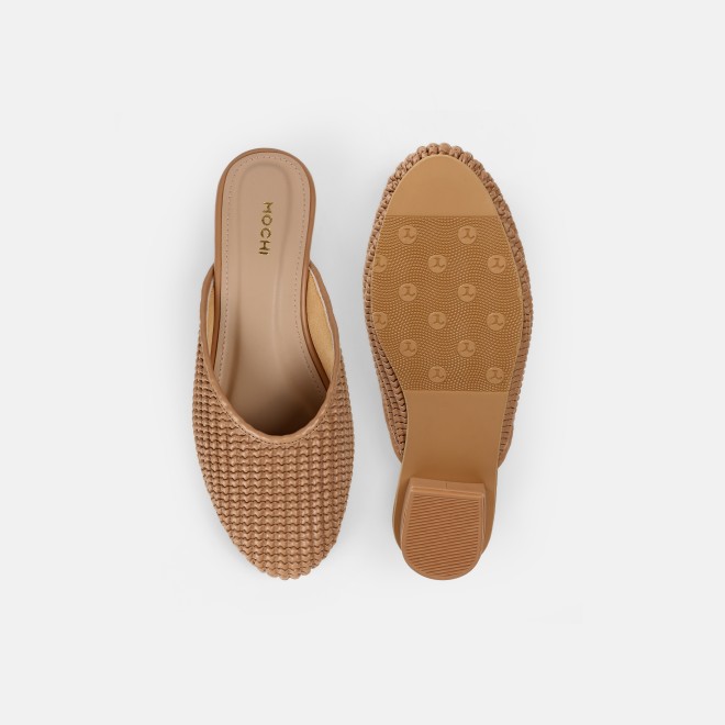 Mochi Women Beige Ethnic Slip Ons (SKU: 31-1291-20-36)