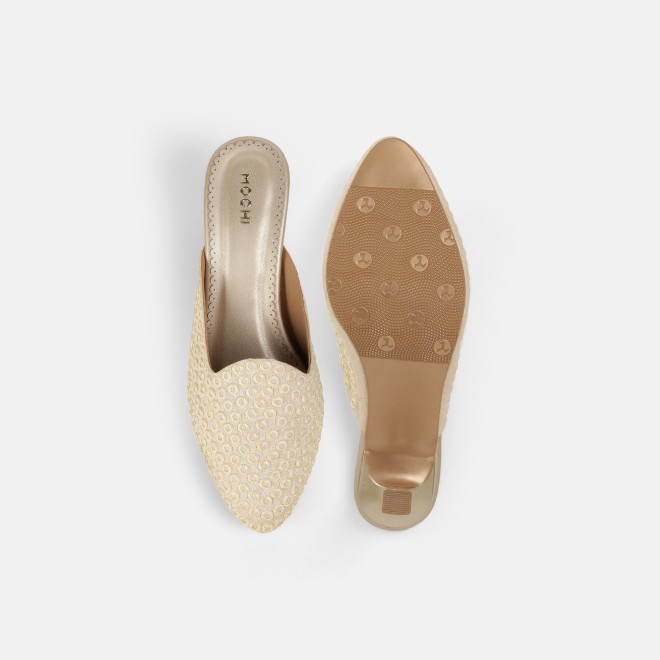 Mochi Women Off-white Ethnic Slip Ons (SKU: 31-1304-66-36)