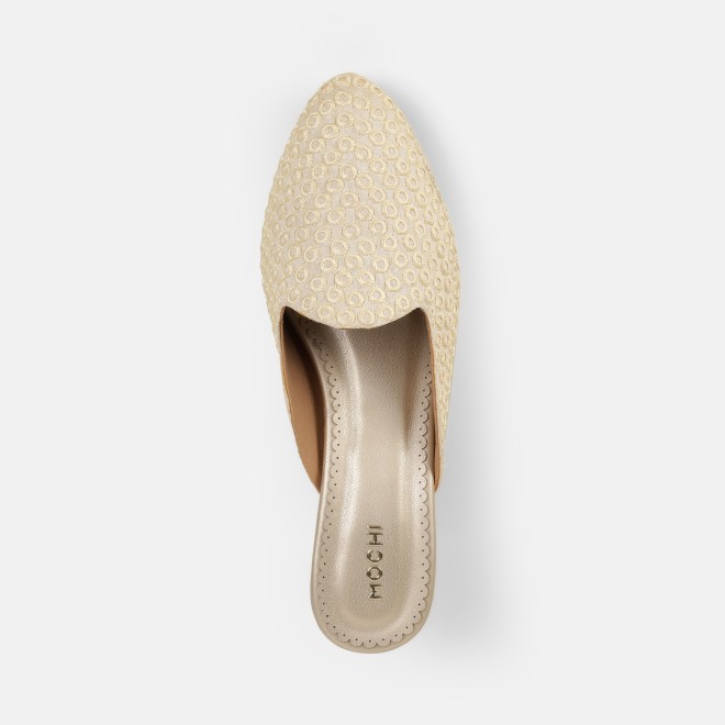 Mochi Women Off-white Ethnic Slip Ons (SKU: 31-1304-66-36)
