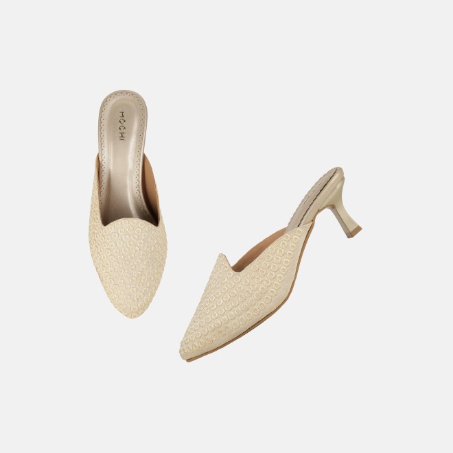Mochi Women Off-white Ethnic Slip Ons (SKU: 31-1304-66-36)